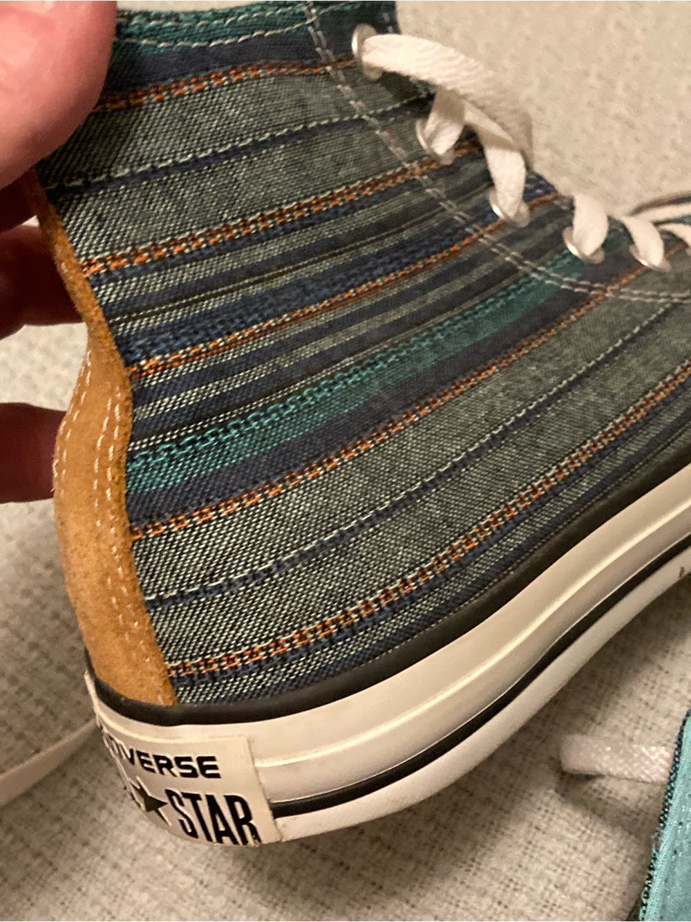 Converse Striped High-Top Sneakers in Teal, Blue, White - Picture 4 of 7